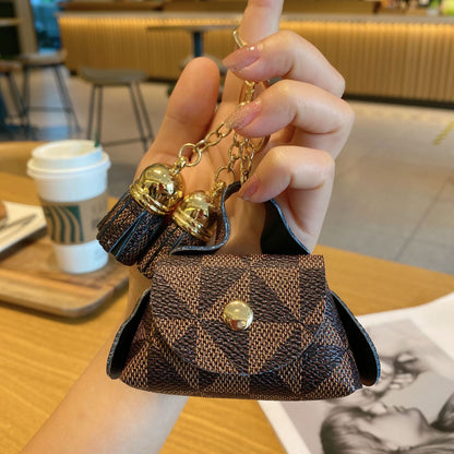 Coin Purse Mini Faux Leather Keychain with Tassel Triangle
