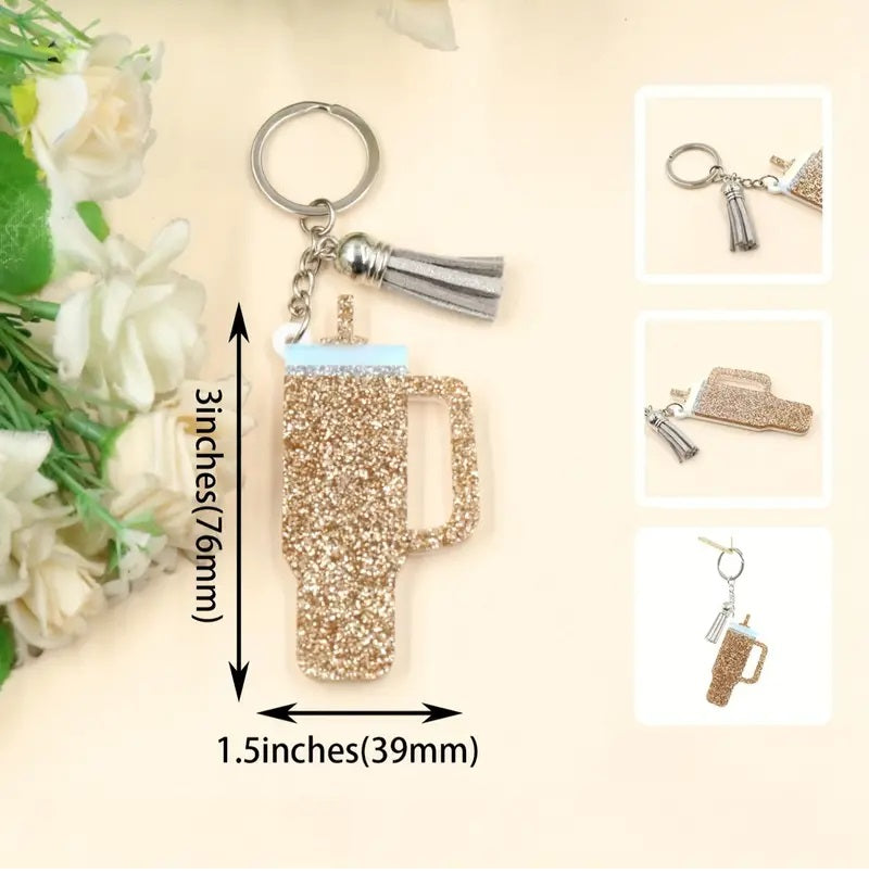 Water Bottle Acrylic Glitter with Tassel Keychain