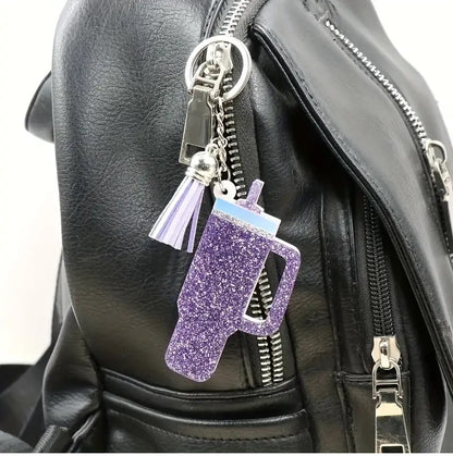 Water Bottle Acrylic Glitter with Tassel Keychain