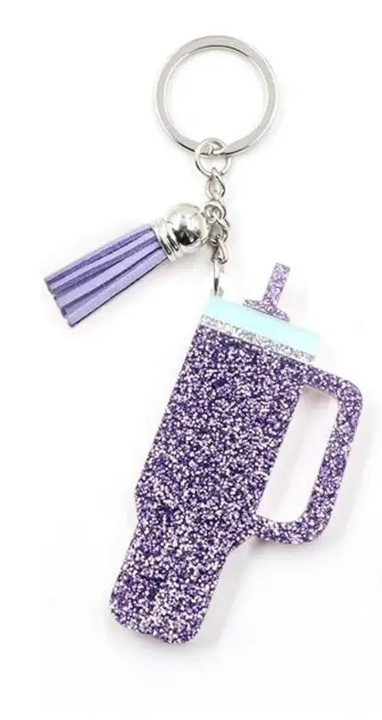 Water Bottle Acrylic Glitter with Tassel Keychain