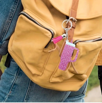 Water Bottle Acrylic Glitter with Tassel Keychain
