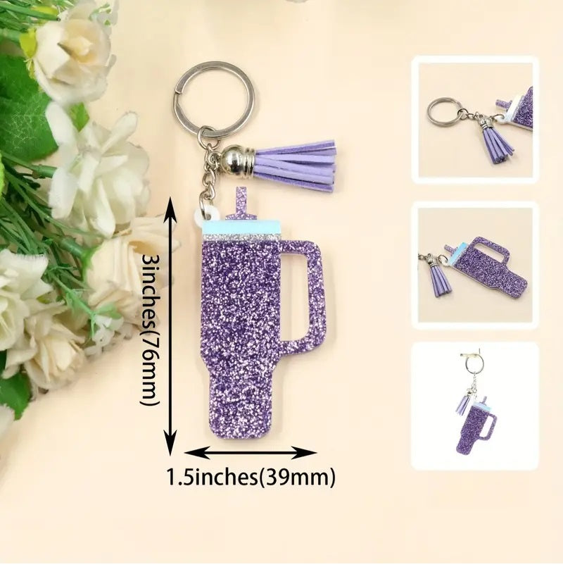 Water Bottle Acrylic Glitter with Tassel Keychain