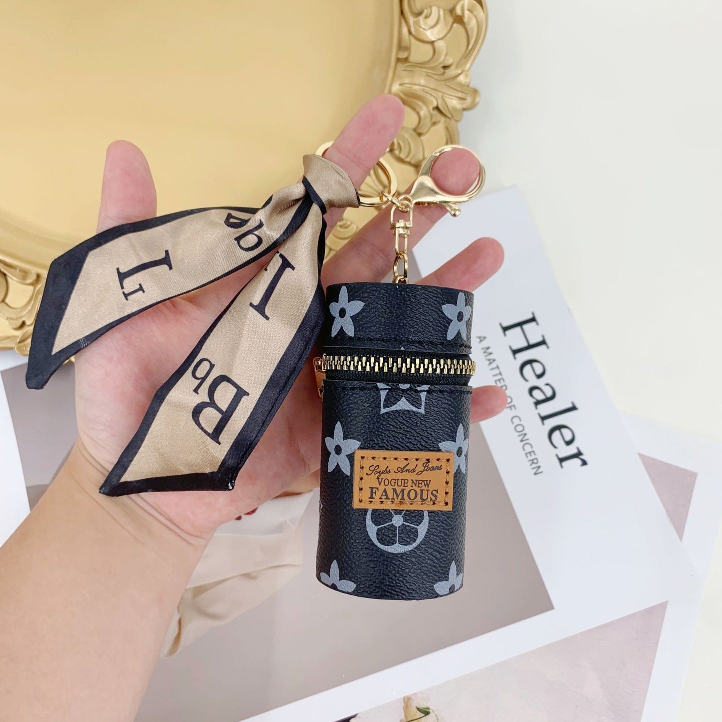 Sakura Lipstick Bucket Bag keychain