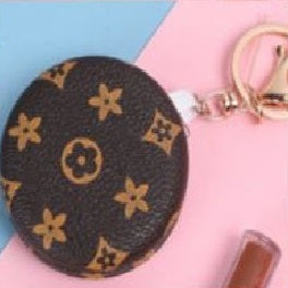 Mini Folding Makeup Mirror Round Leather with Key Ring