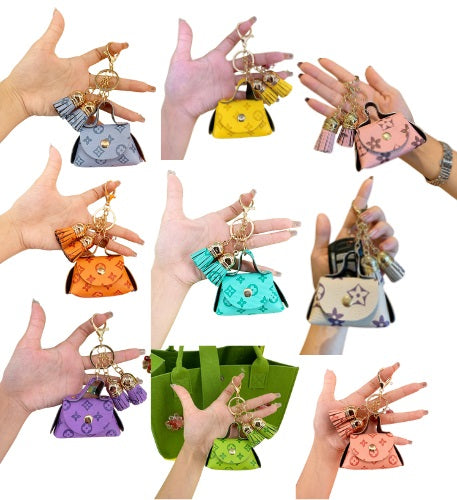 Coin Purse Mini Faux Leather Keychain with Tassel Flower