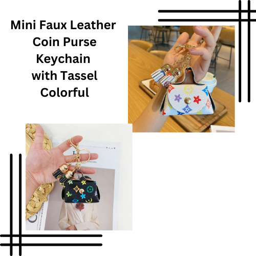 Coin Purse Mini Faux Leather Keychain with Tassel Colorful