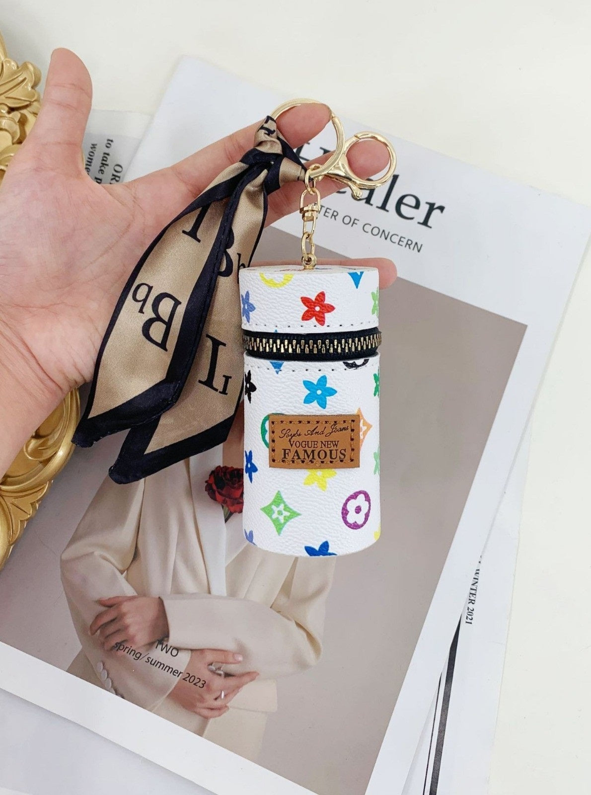 Sakura Lipstick Bucket Bag keychain