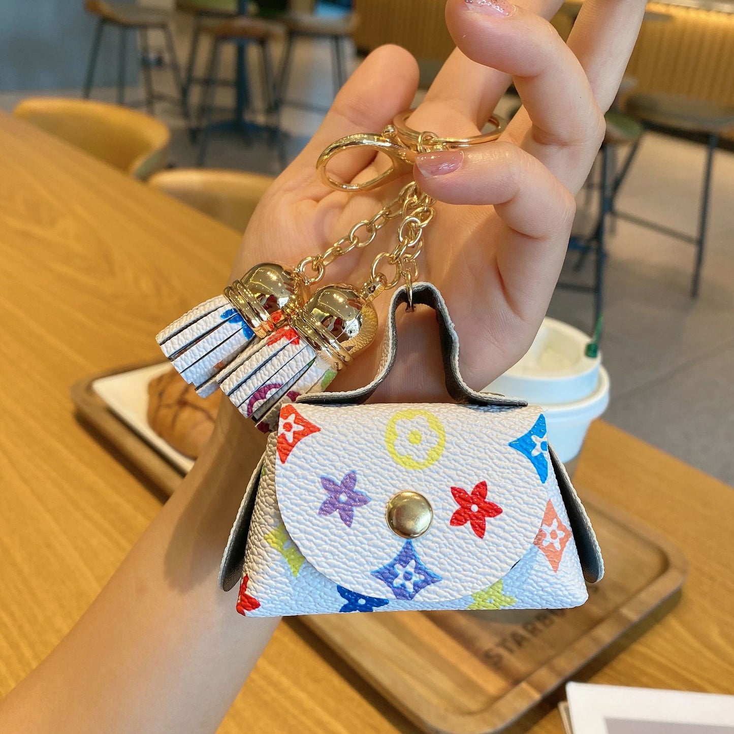 Coin Purse Mini Faux Leather Keychain with Tassel Colorful