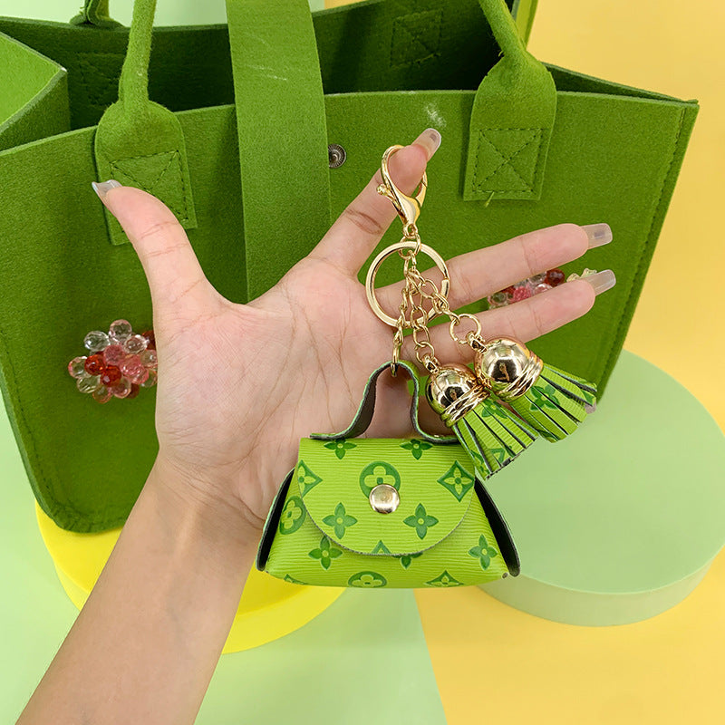 Coin Purse Mini Faux Leather Keychain with Tassel Flower