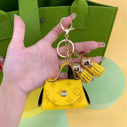 Coin Purse Mini Faux Leather Keychain with Tassel Flower