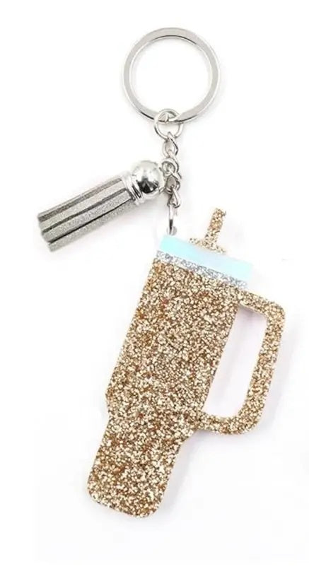 Water Bottle Acrylic Glitter with Tassel Keychain