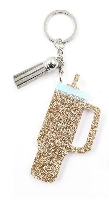 Water Bottle Acrylic Glitter with Tassel Keychain