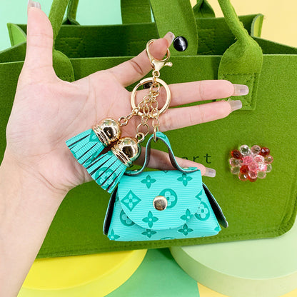 Coin Purse Mini Faux Leather Keychain with Tassel Flower