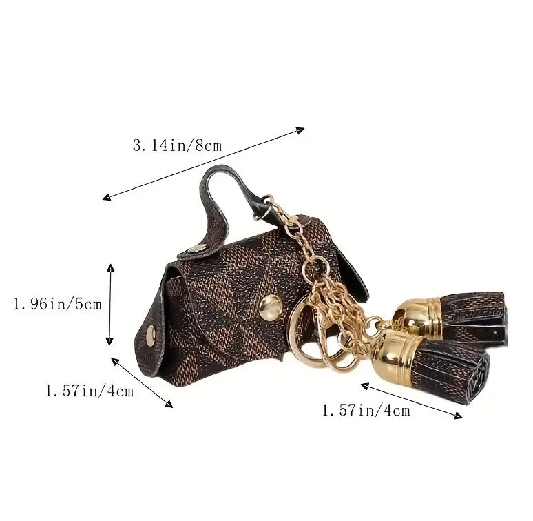 Coin Purse Mini Faux Leather Keychain with Tassel Triangle