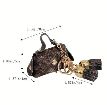 Coin Purse Mini Faux Leather Keychain with Tassel Triangle