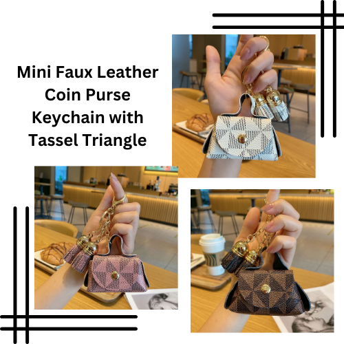 Coin Purse Mini Faux Leather Keychain with Tassel Triangle
