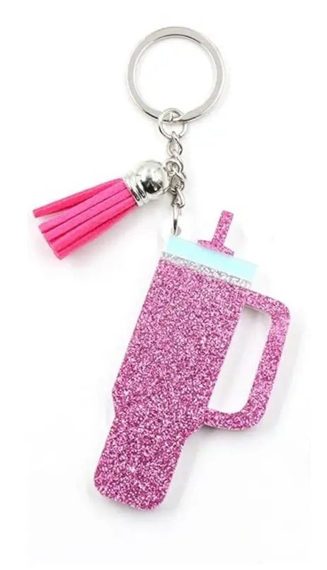 Water Bottle Acrylic Glitter with Tassel Keychain