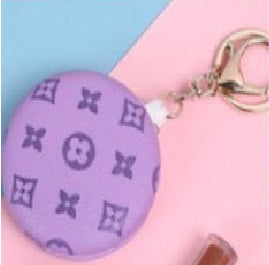 Mini Folding Makeup Mirror Round Leather with Key Ring