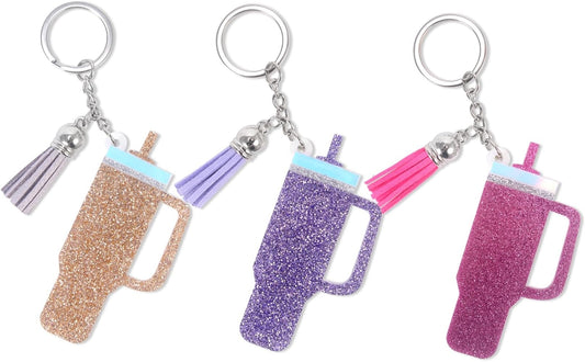 Water Bottle Acrylic Glitter with Tassel Keychain