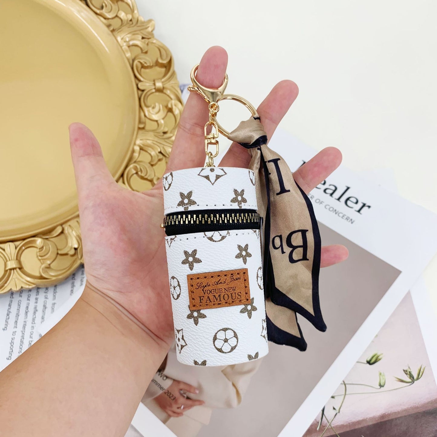 Sakura Lipstick Bucket Bag keychain